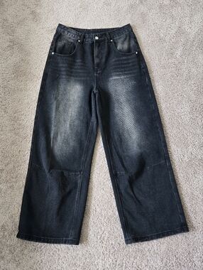 Myoursa Jeans Baggy Wide Leg Denim Grunge Streetwear Goth Womens Large in Black
